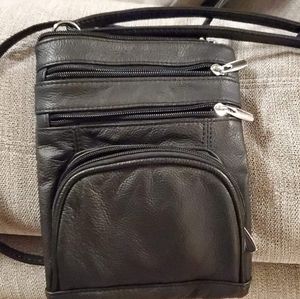 Black leather cross body purse